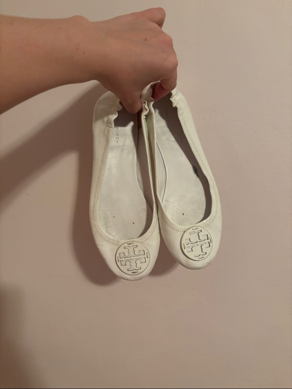 Tory Burch White Leather Logo Ballet Flats
